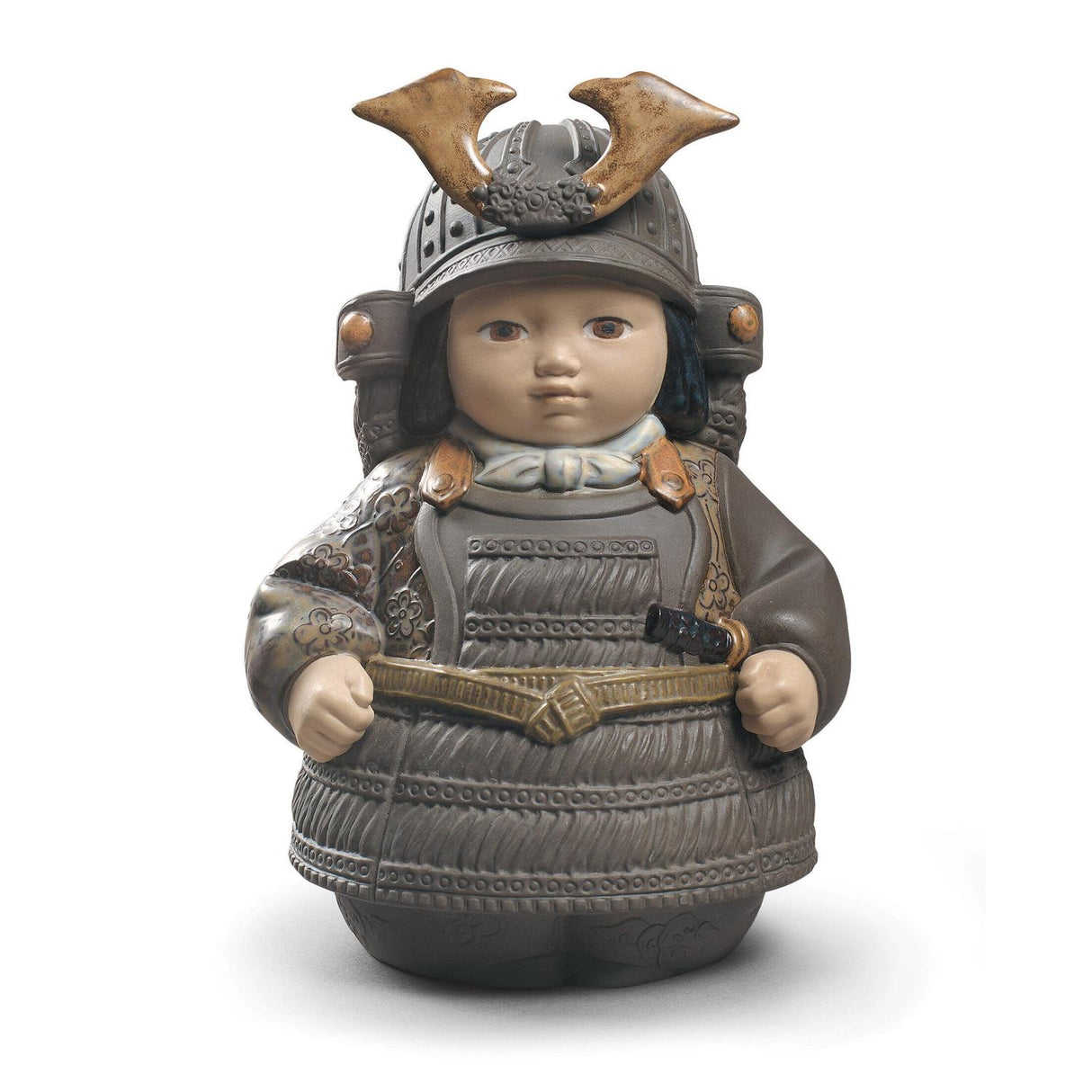 Statuina Samurai Toy Lladrò in gres nero con smalti decorativi 17x12 cm