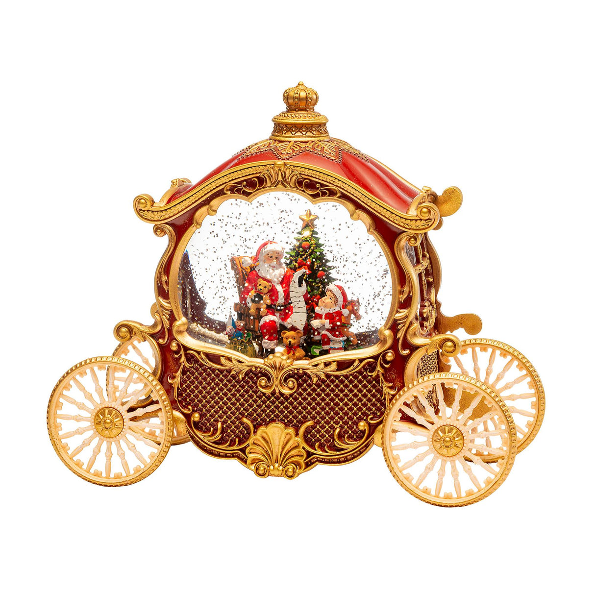 Carrozza natalizia Noel in resina con LED e dettagli dorati 21,5 cm