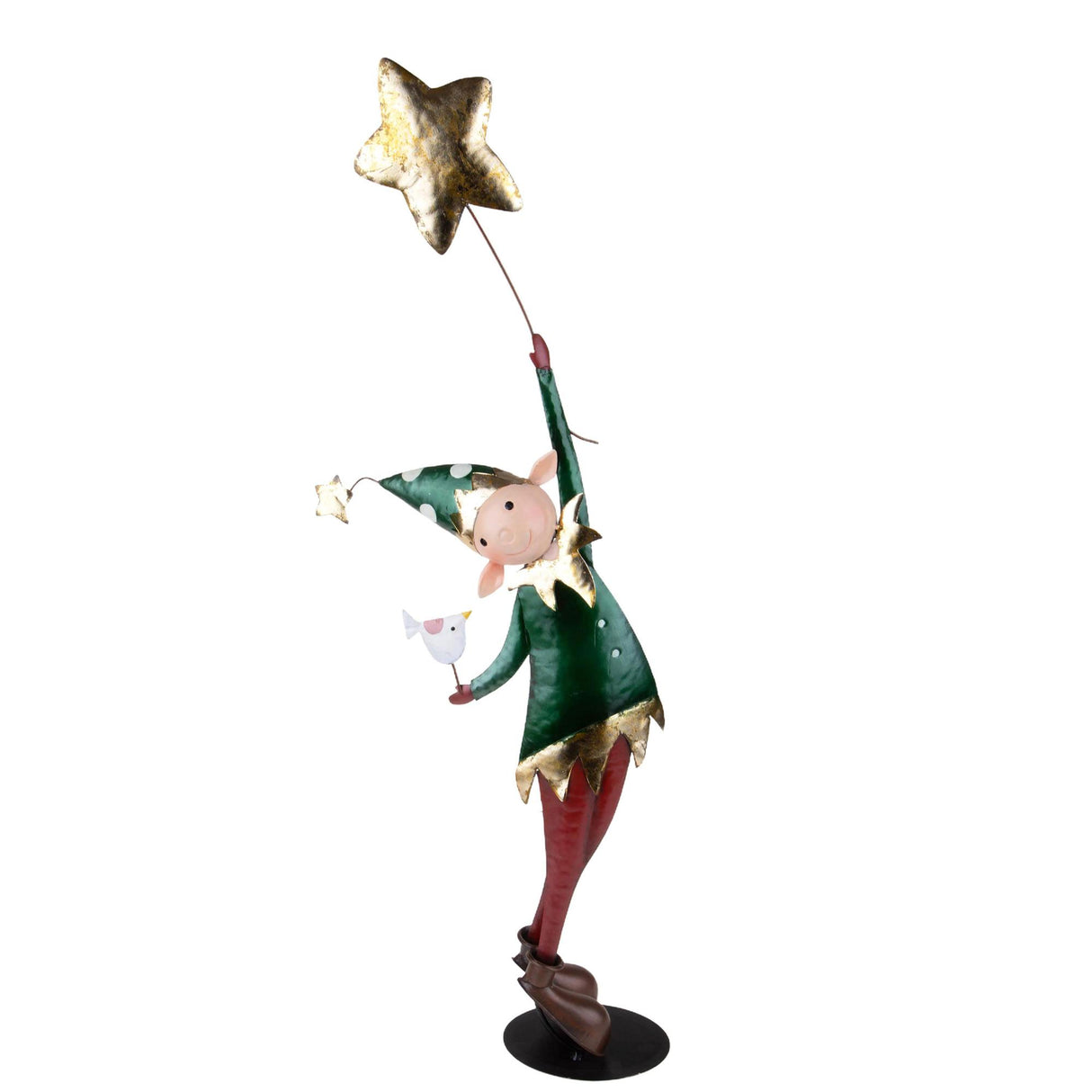 Folletto di Natale Bianchi Dino in metallo verde e oro 88 cm con stella