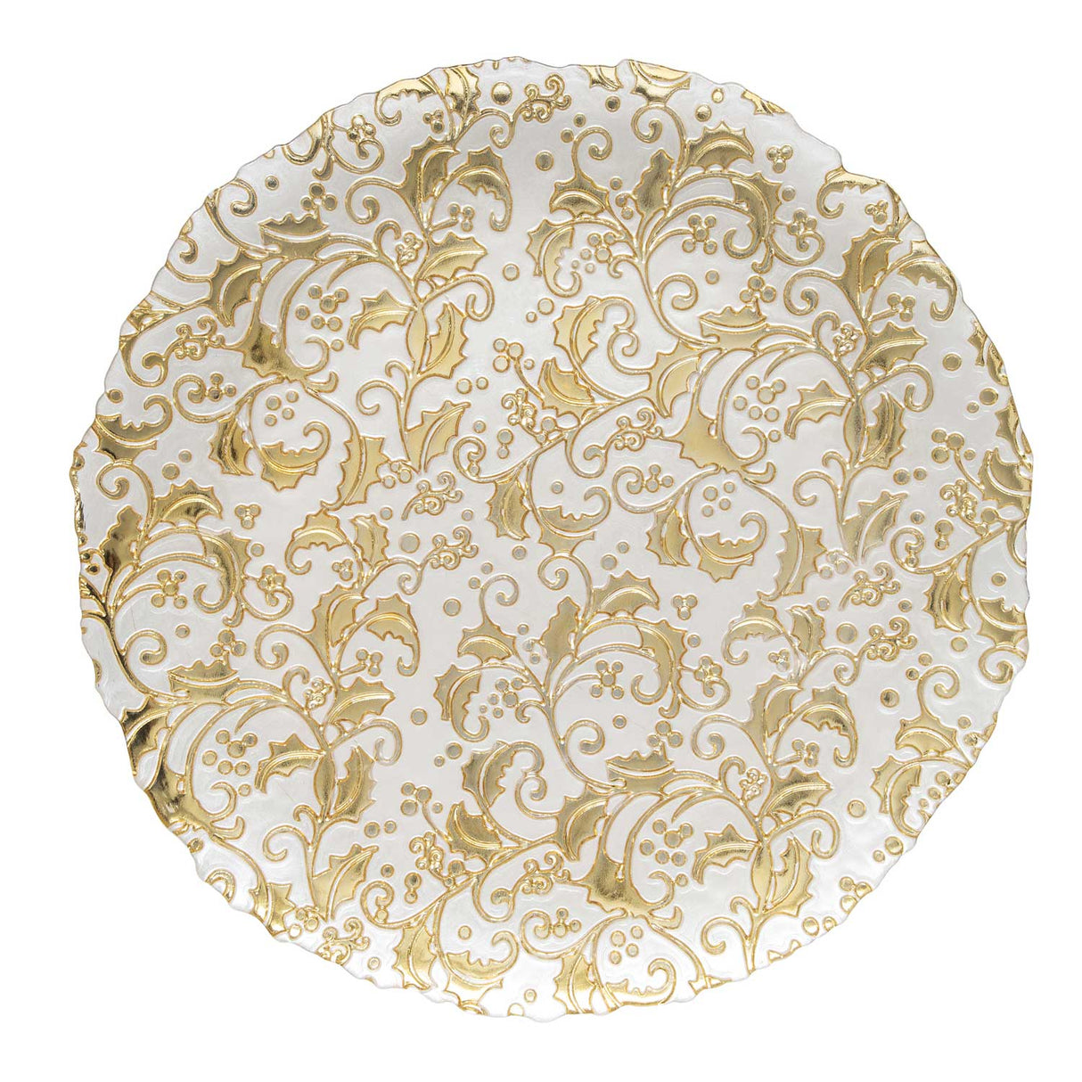 Piatto natalizio Easy Life in vetro bianco con decoro oro 33 cm
