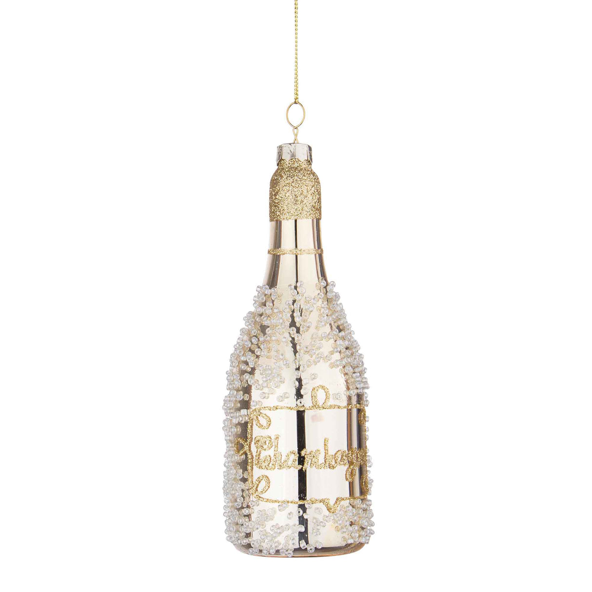 Addobbo bottiglia Champagne Bizzotto in vetro color oro 13,5 cm