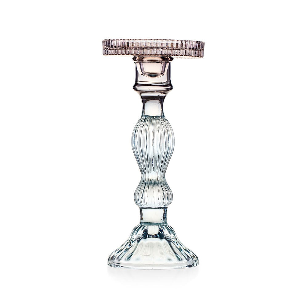Candeliere Atena Emò Italia in vetro celeste lavorato 22 cm