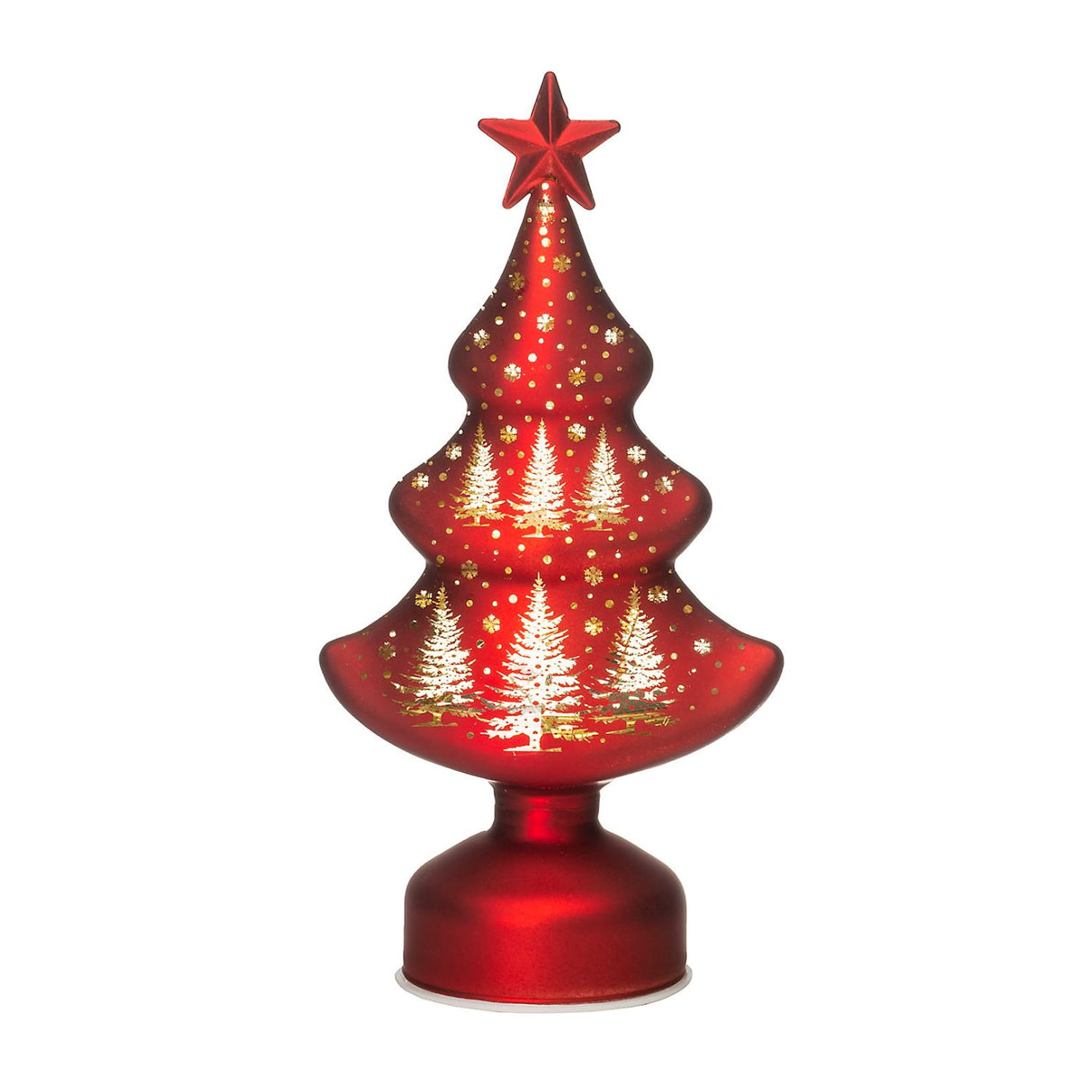 Albero di Natale Noel in vetro rosso con luci LED altezza 23 cm