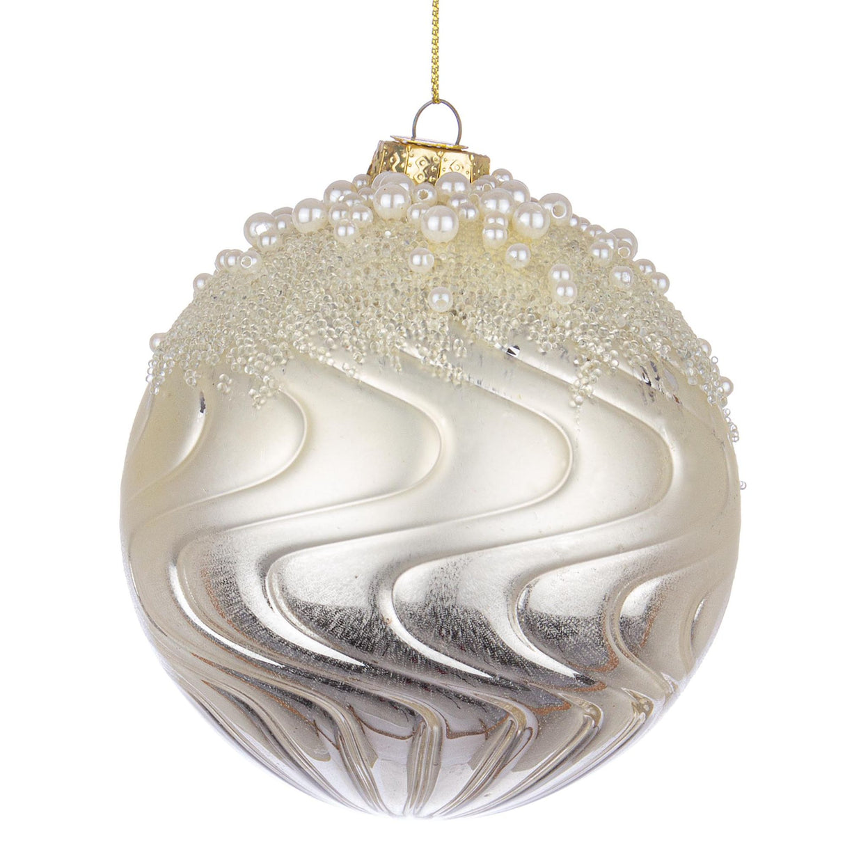 Pallina di Natale Bizzotto in vetro bianco perlato diametro 10 cm