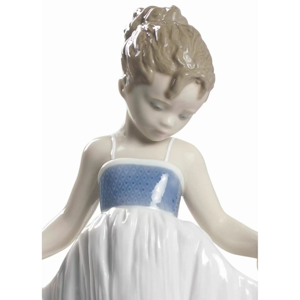 LLADRO' "Guarda il mio vestito" Figura Statua Bimba Vestito Blu Porcellana H20cm