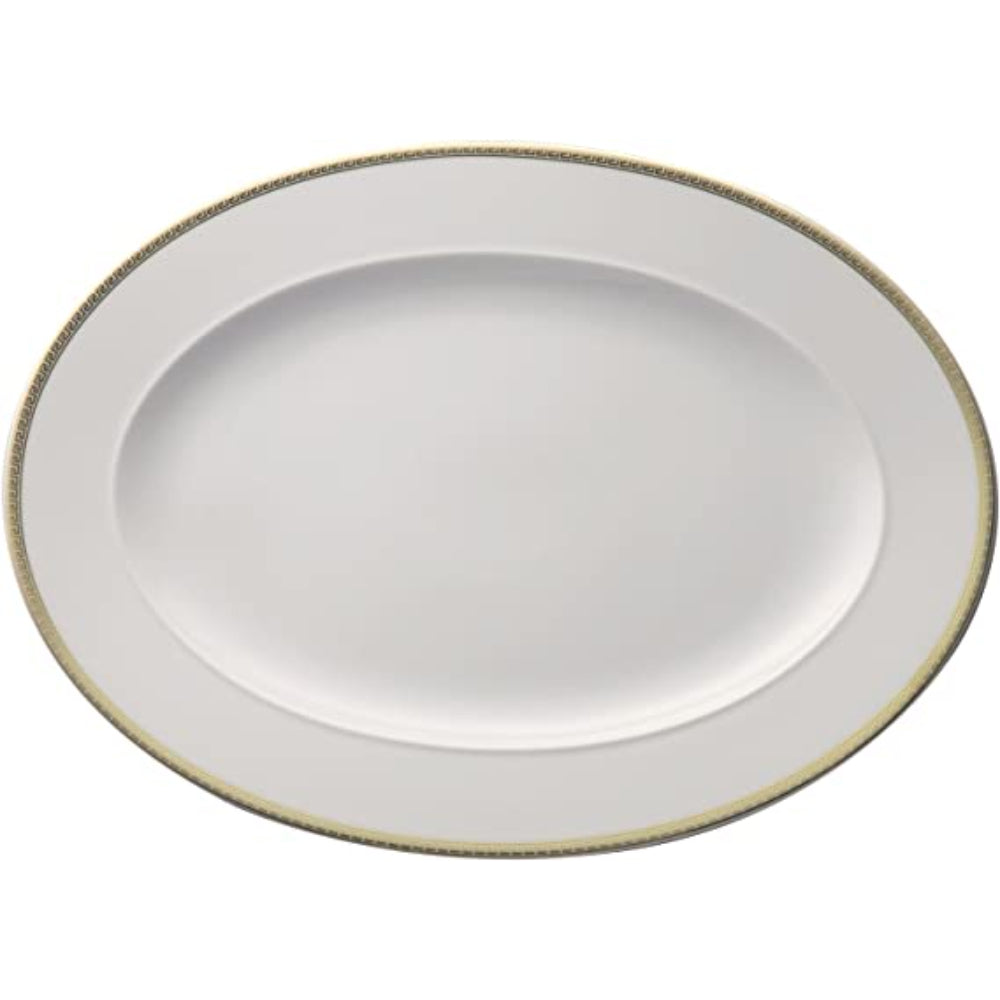 Piatto ovale da portata Versace in porcellana bianca e oro 28x20,5 cm