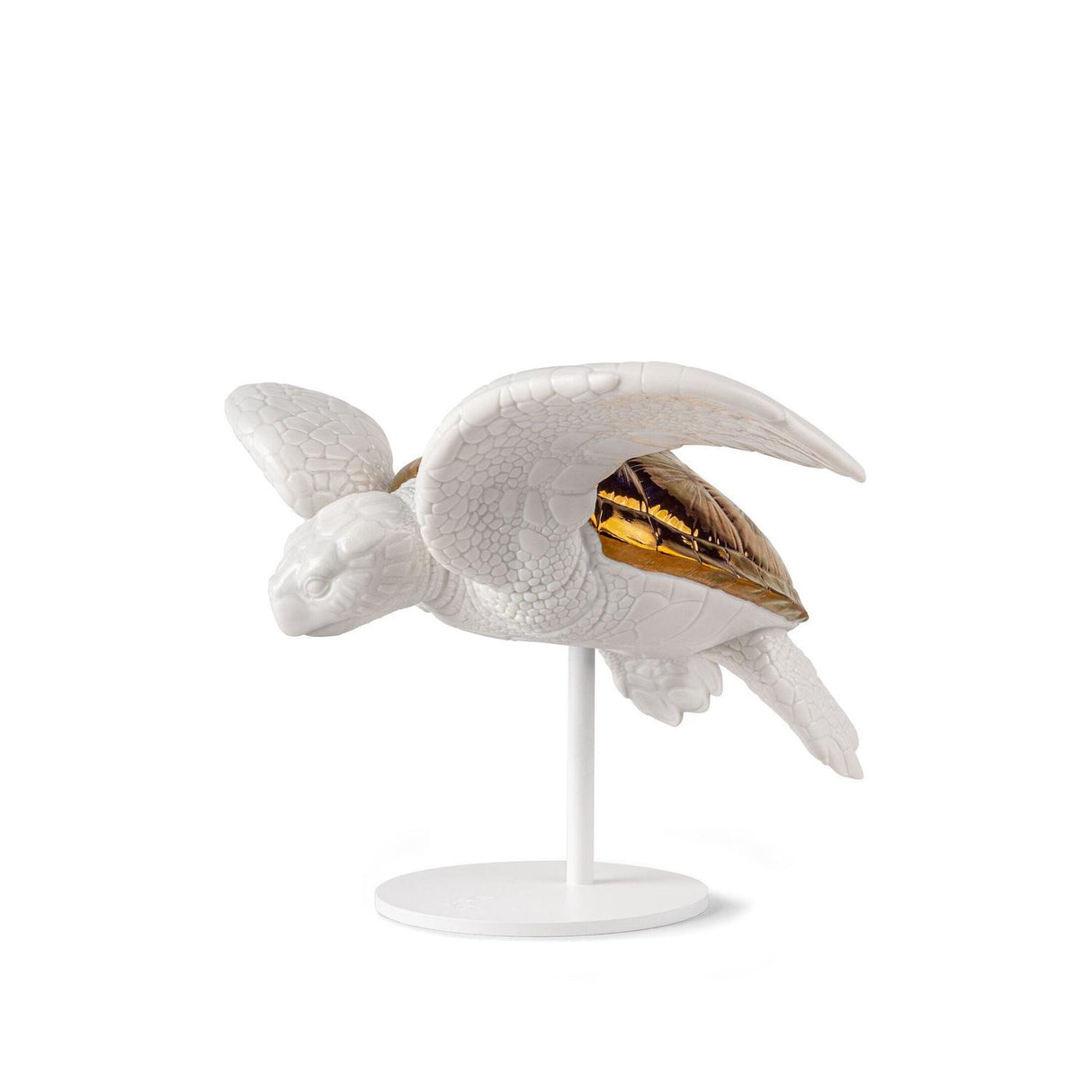 Scultura Tartaruga Marina Lladrò in porcellana bianca e decoro rame 19x33 cm