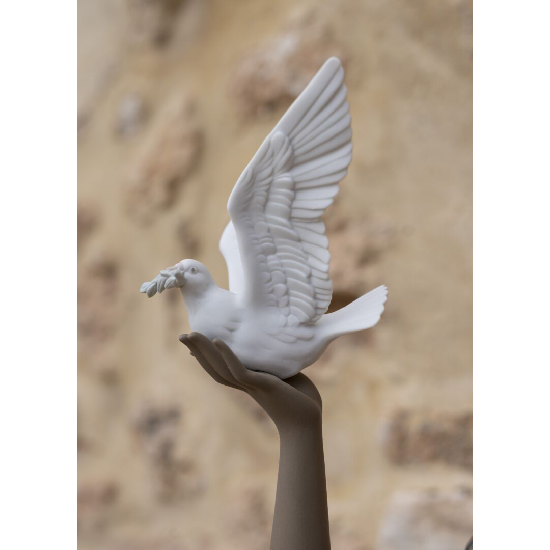 LLADRO' - Figura Statua Porcellana Donna con Colomba Gres 56cm
