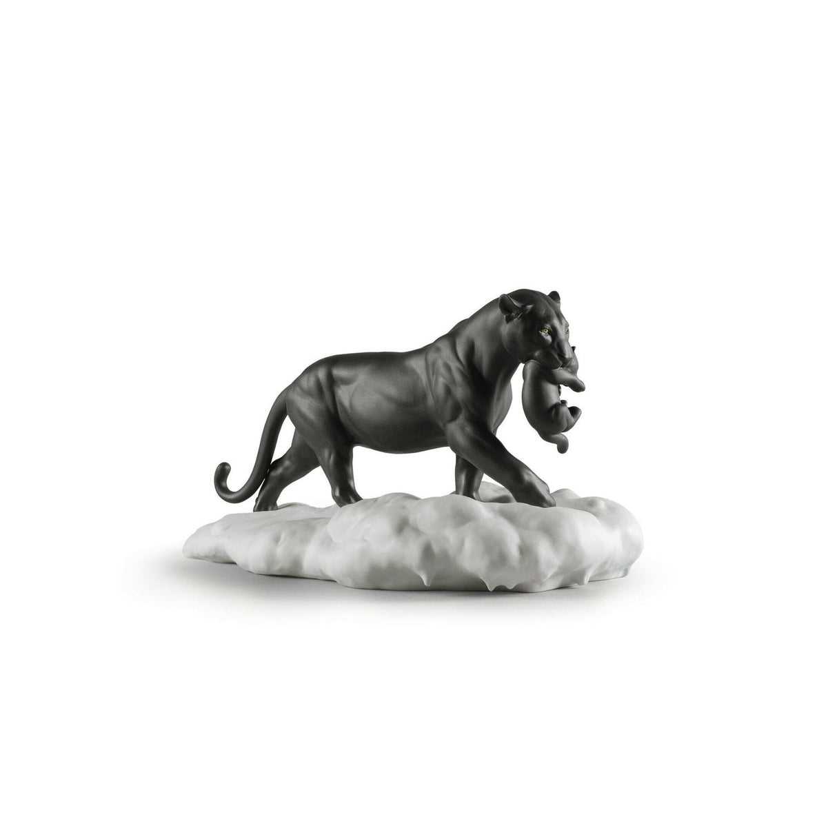 LLADRO' Figurina Pantera Nera con Cucciolo 25x48cm Porcellana