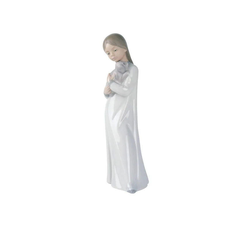 Statuina Bambina con Cane NAO in porcellana decorata a mano 21x9 cm