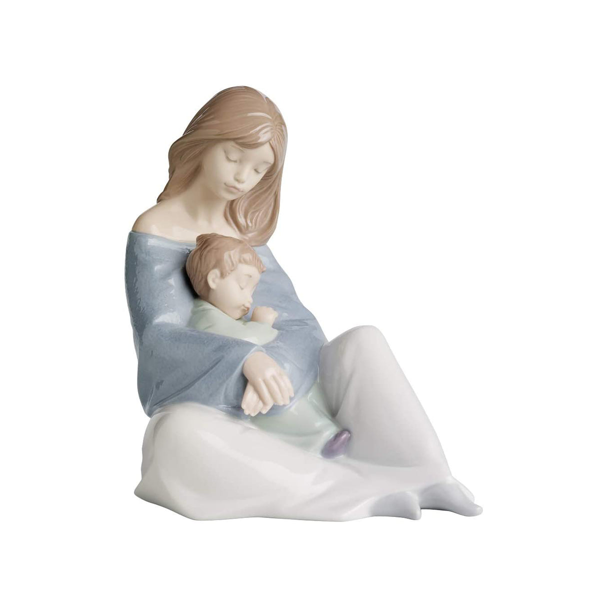 Statuina mamma con bambino NAO in porcellana decorata a mano 18x19 cm