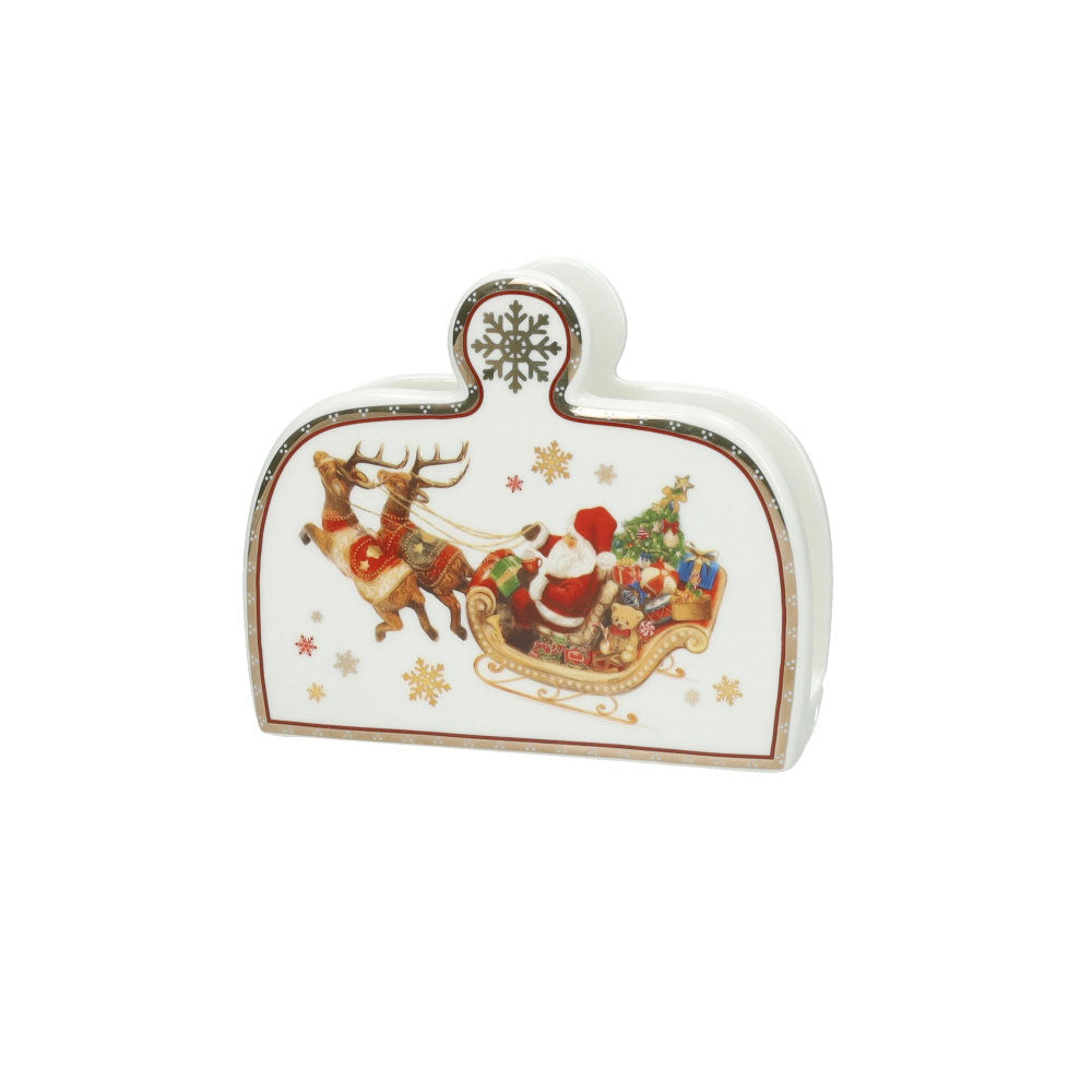 Portatovaglioli Christmas Brandani in porcellana con Babbo Natale 14,5x12 cm