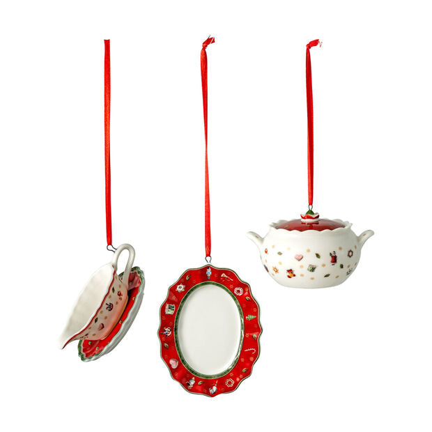 Set 3 addobbi natalizi Villeroy & Boch in porcellana decorata 3x6 cm