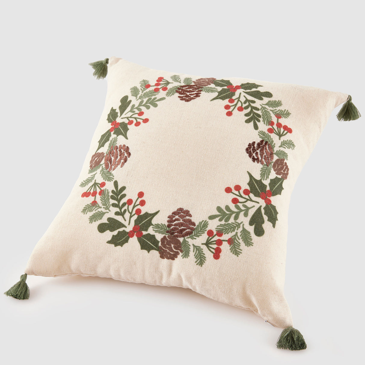 Cuscino natalizio EDG a forma di corona in tessuto quadrato 45x45 cm
