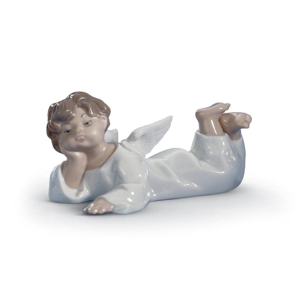 Statuina Angioletto Coricato Lladrò in porcellana glitterata 6x14 cm