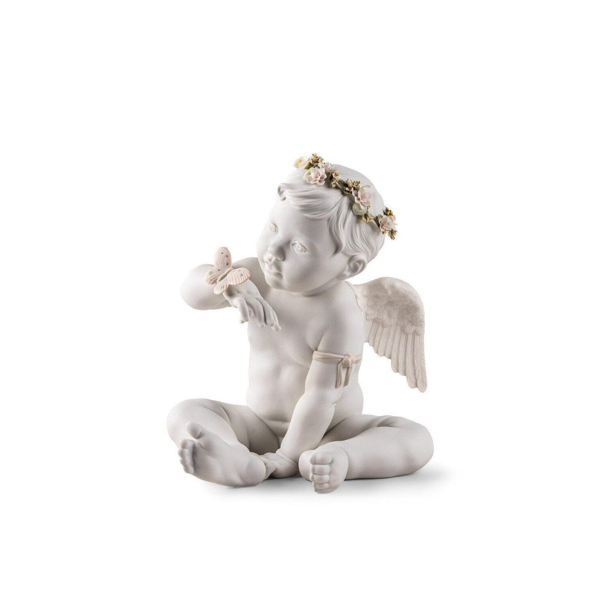 Statuina Angelo con farfalla Lladrò in porcellana opaca 35x29 cm