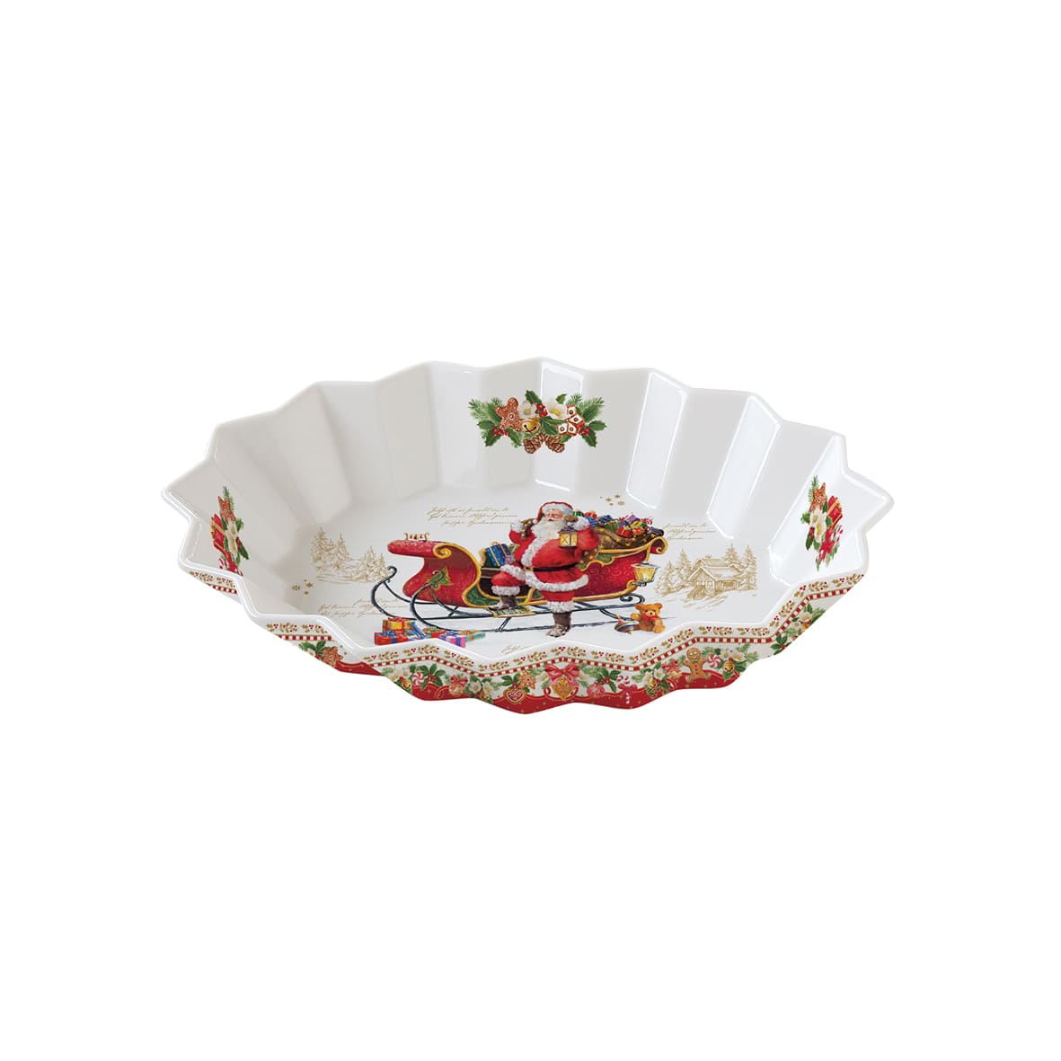 Piatto ovale Christmas Memories Easy Life in porcellana decorata 25x17 cm