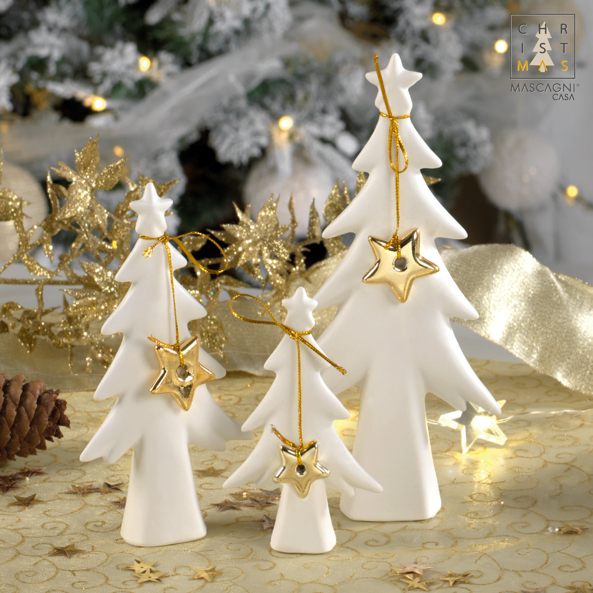 Albero di Natale con stella Mascagni in ceramica bianca 10 cm