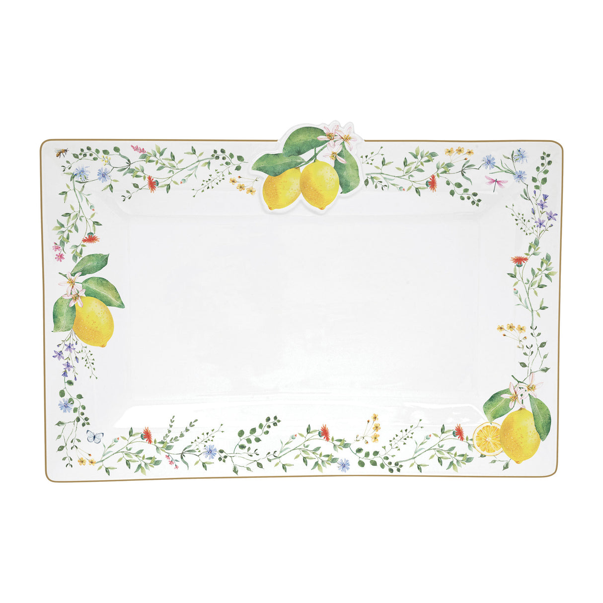 Vassoio rettangolare Easy Life in porcellana decoro limoni 36x24 cm
