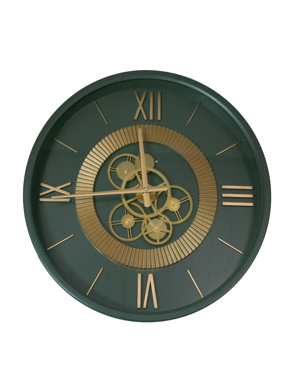 BRANDANI Green and Gold Gears Wall Clock 50cm Metal