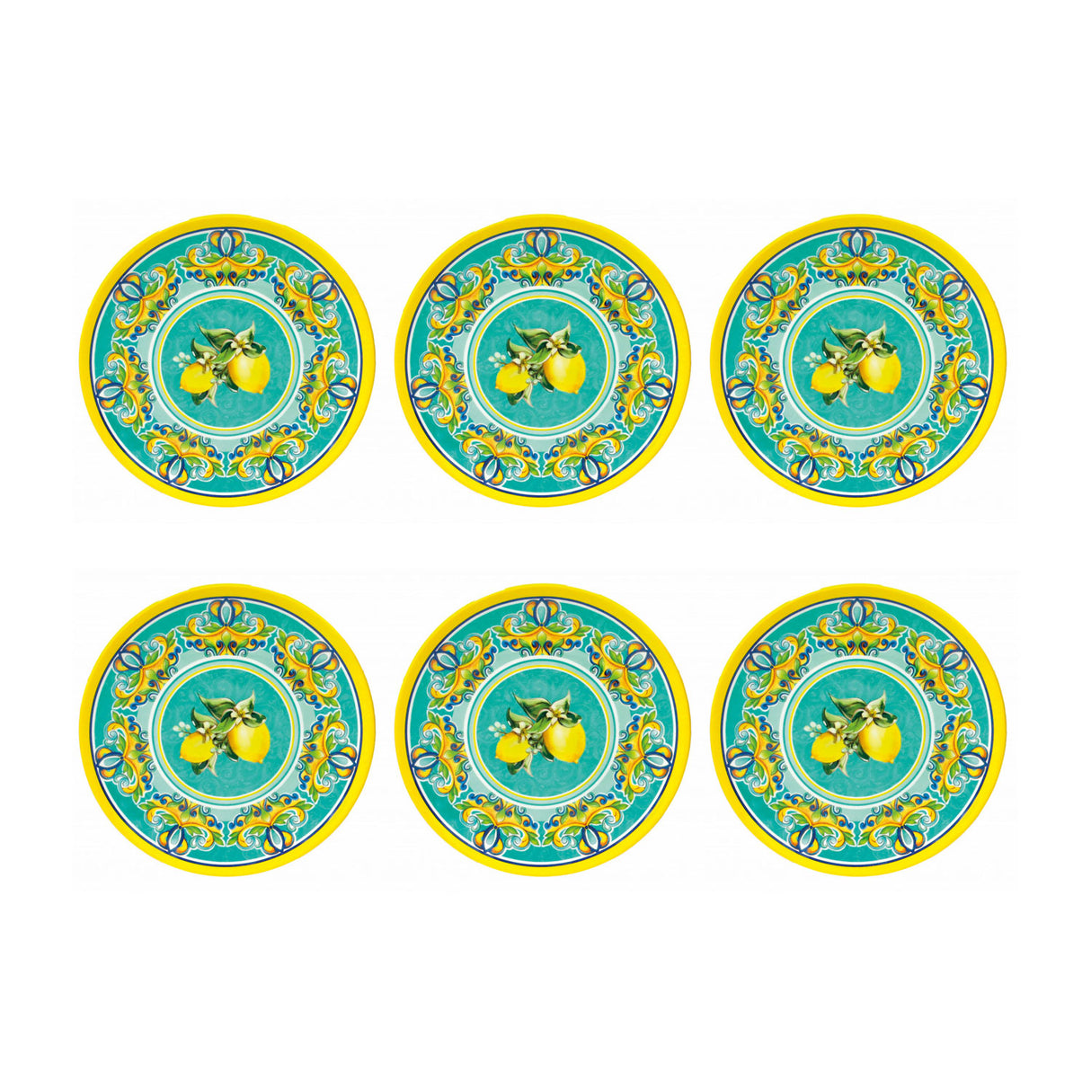 Set 6 piatti colazione Citrus Brandani in melamina decoro limoni 21,5 cm