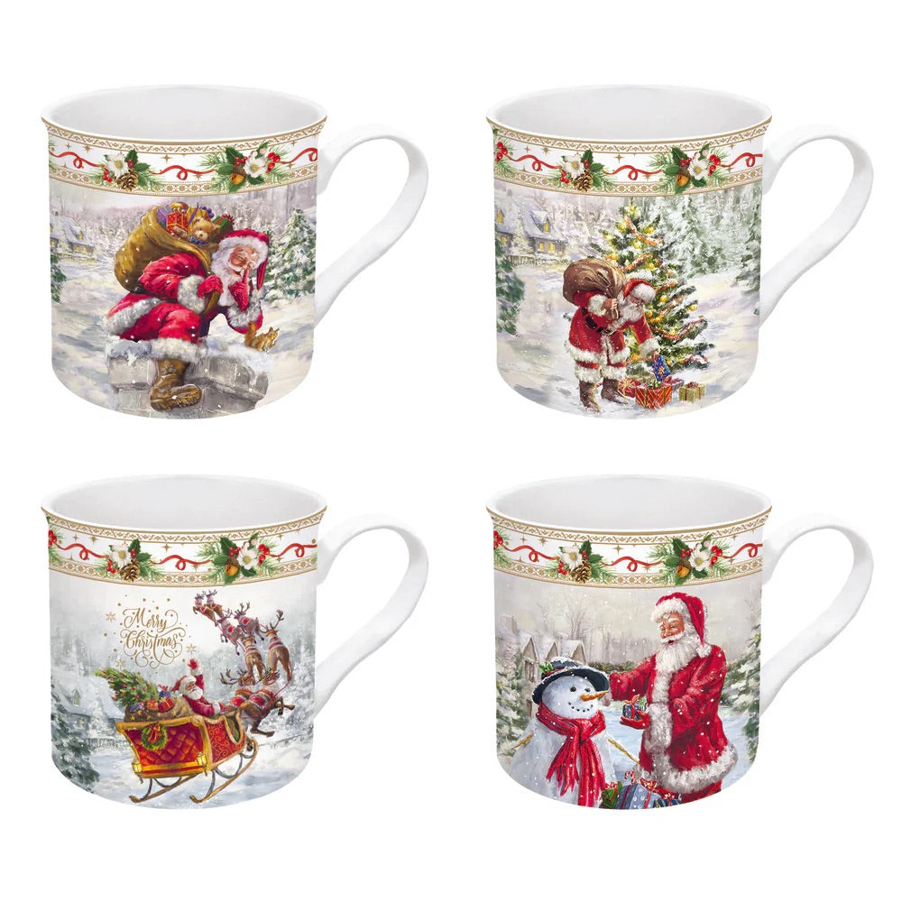 Set 4 tazze caffè Christmas Time Easy Life in porcellana decorata 300 ml