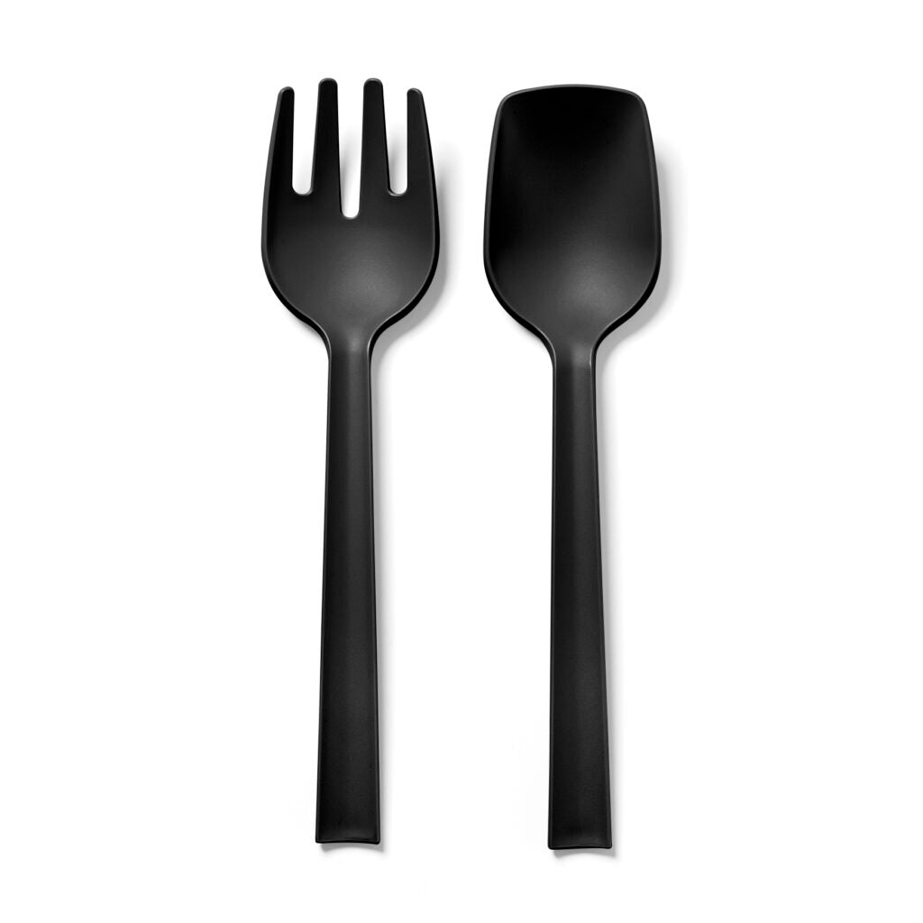 BLIM PLUS Posate per Insalata Paestum 29cm Carbon Black Nero Made in Italy 100% Riciclabile