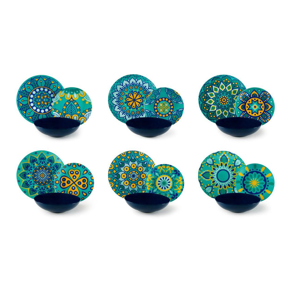 Set piatti Mandala Mediterraneo Excelsa in porcellana decorata 18 pezzi