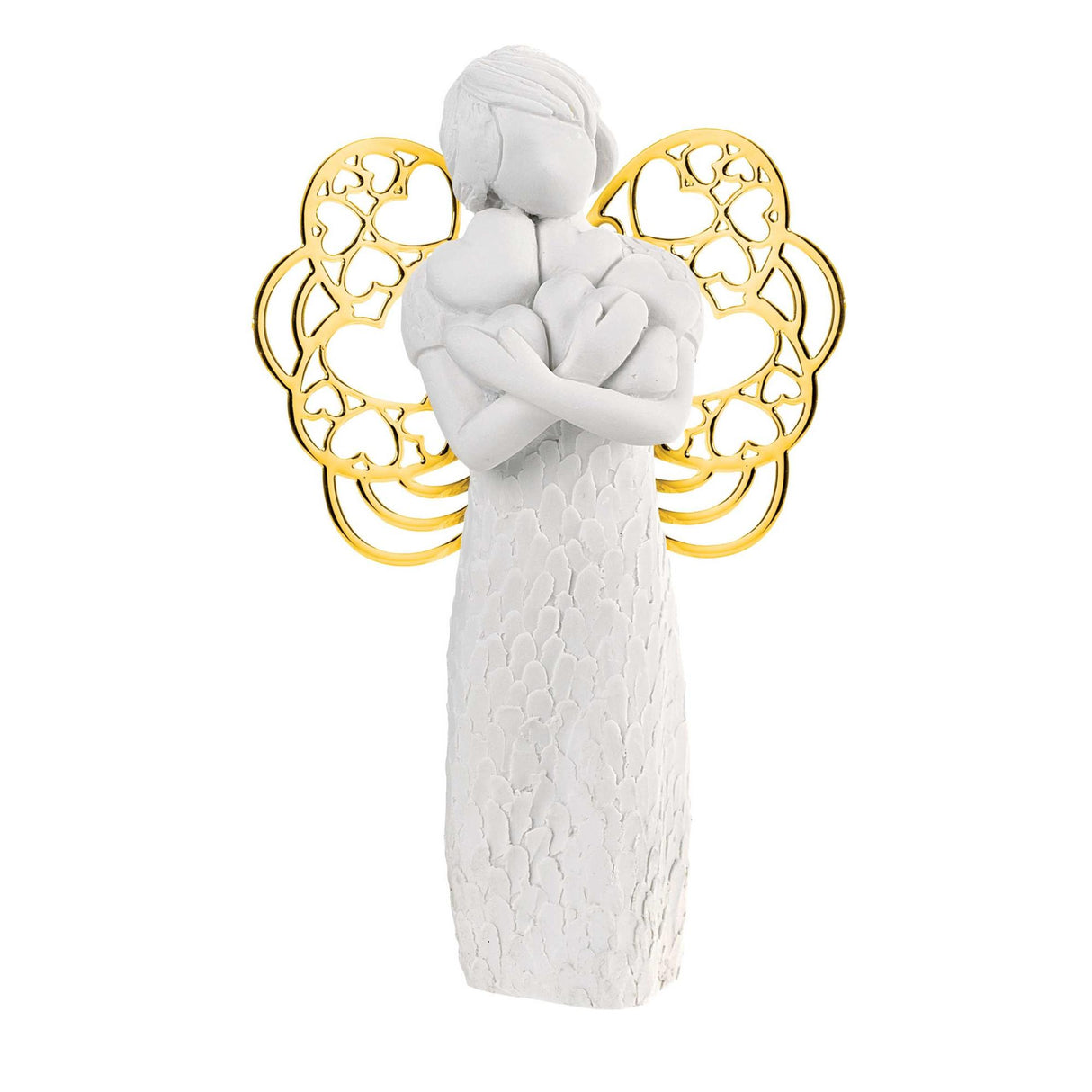 Statuina Angelo con Cuori Bongelli Preziosi in marmorino dettagli oro 12 cm