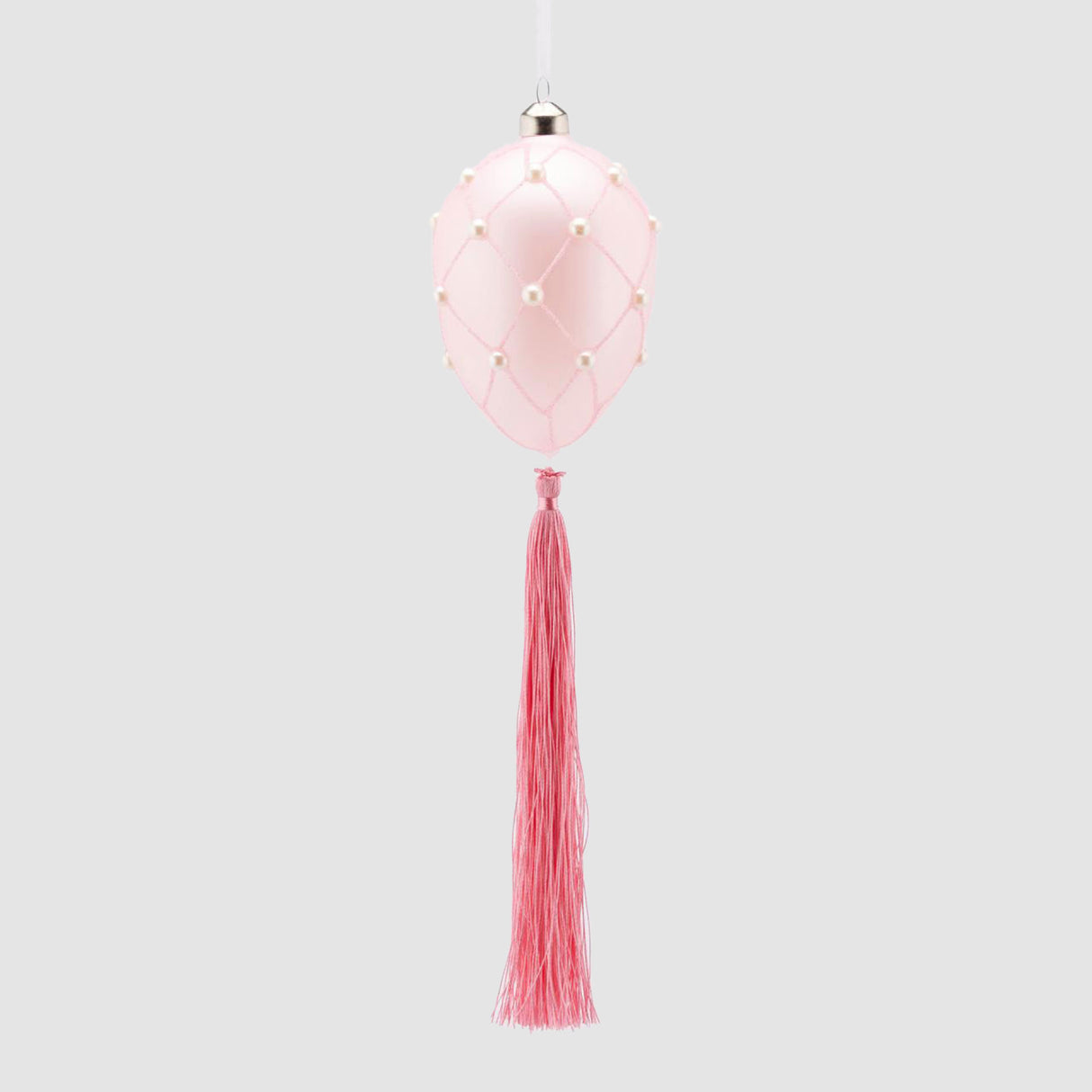 Uovo decorativo EDG in vetro rosa con perle 11x8 cm