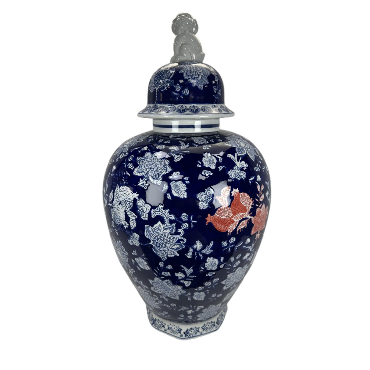 Potiche Giara Ming Palais Royal in ceramica blu con decori bianchi 61 cm