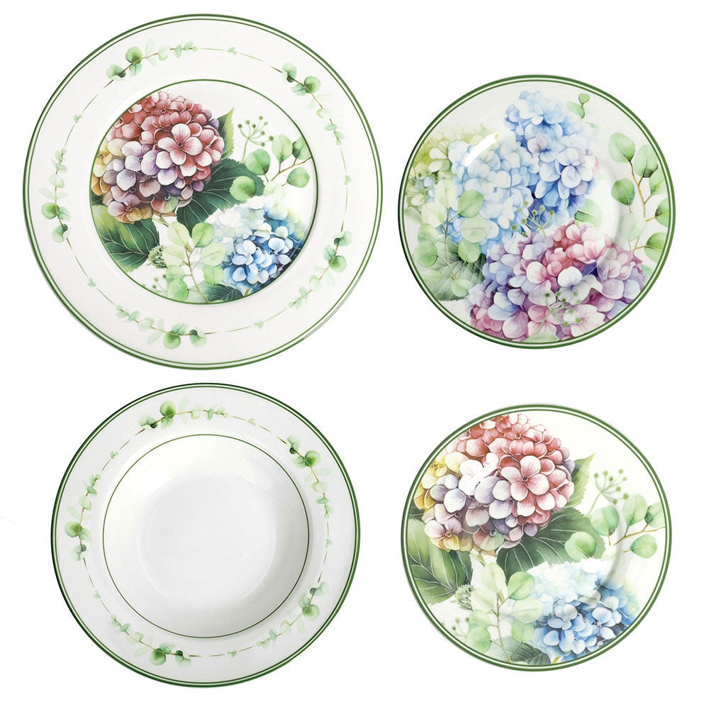 Servizio piatti Flora Brandani in porcellana con decoro floreale 18 pezzi