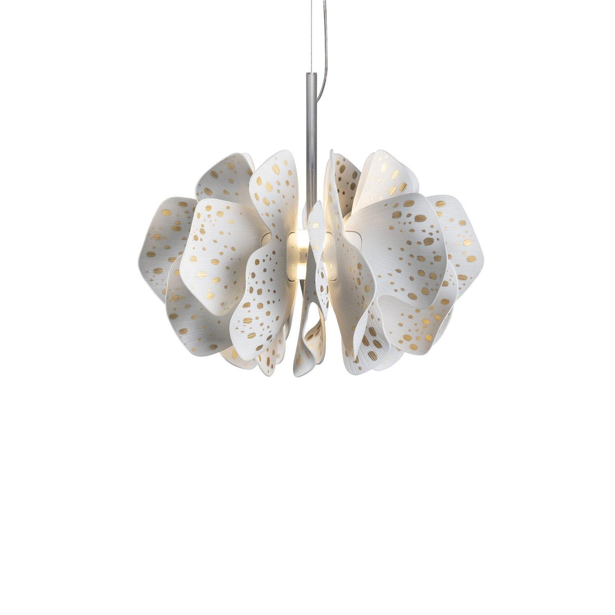 Lampada a sospensione Nightbloom Lladrò in porcellana bianca e oro 40 cm