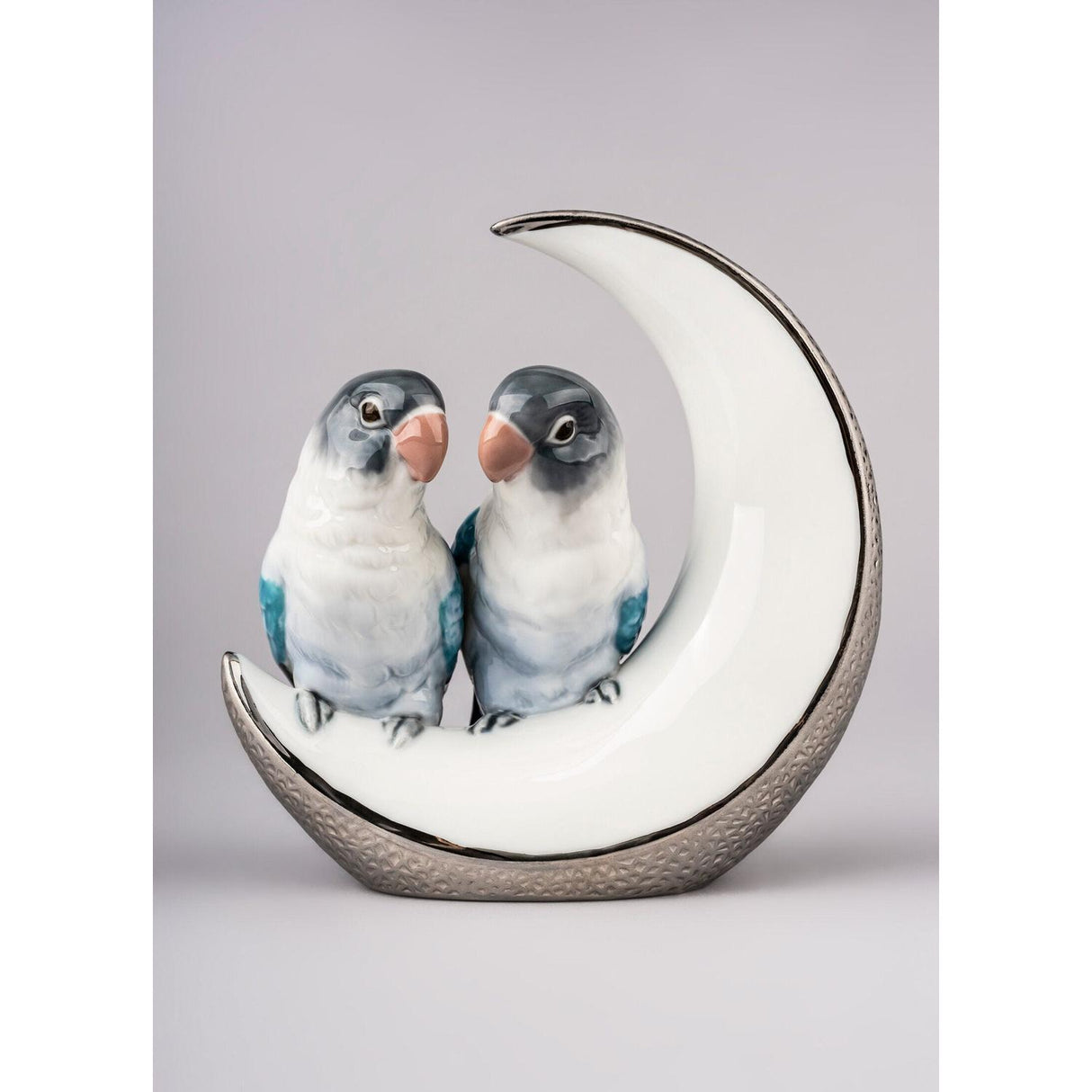 LLADRO' Figurina Uccelli Prendimi la Luna Lustro Argento 16x15cm Porcellana