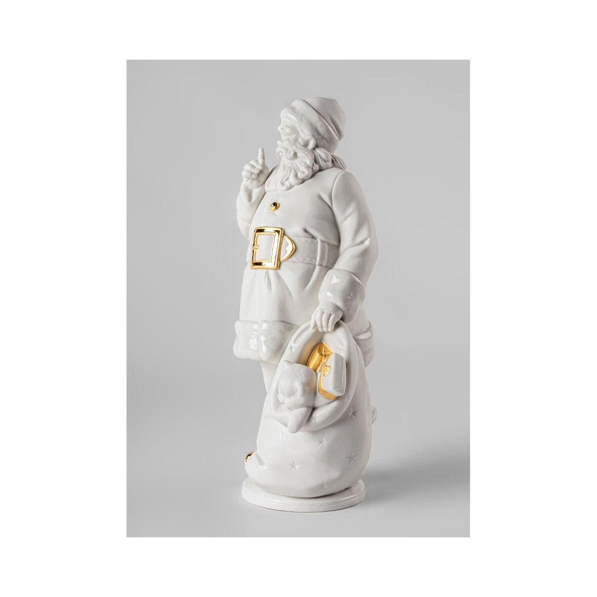 LLADRO' Scultura E' Arrivato Babbo Natale Bianco Oro 33x17cm Porcellana
