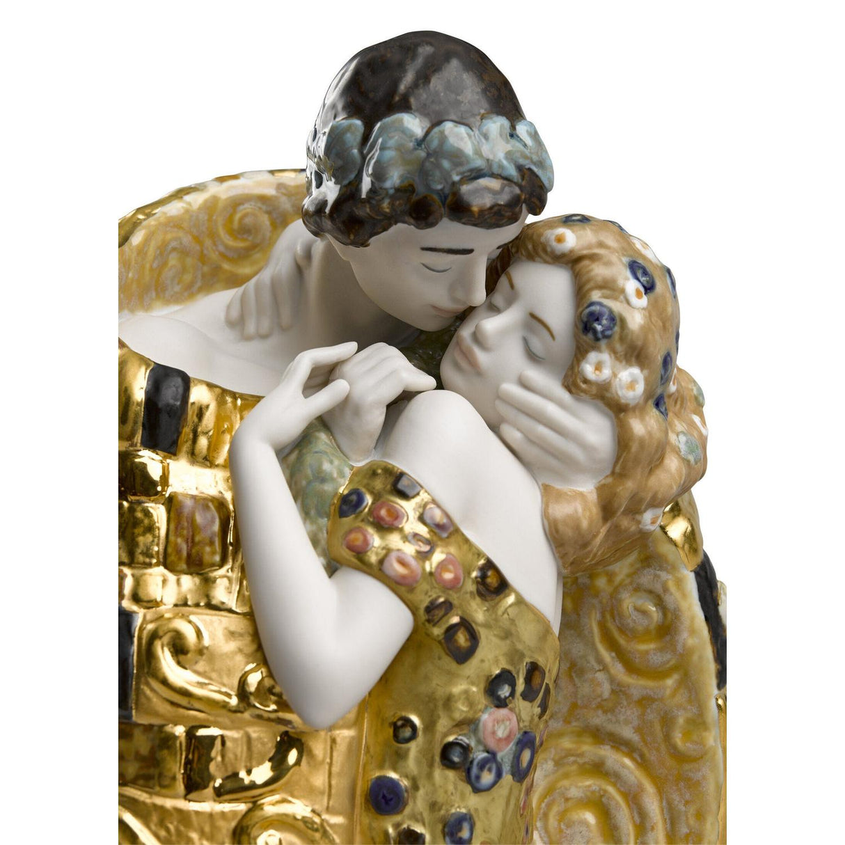 LLADRO' Scultura Coppia Il Bacio di Klimt Lustro Oro 33x31cm Porcellana