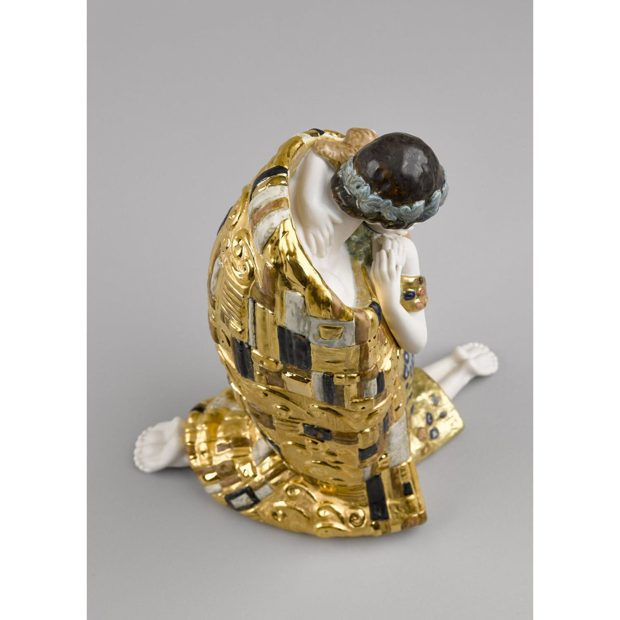 LLADRO' Scultura Coppia Il Bacio di Klimt Lustro Oro 33x31cm Porcellana