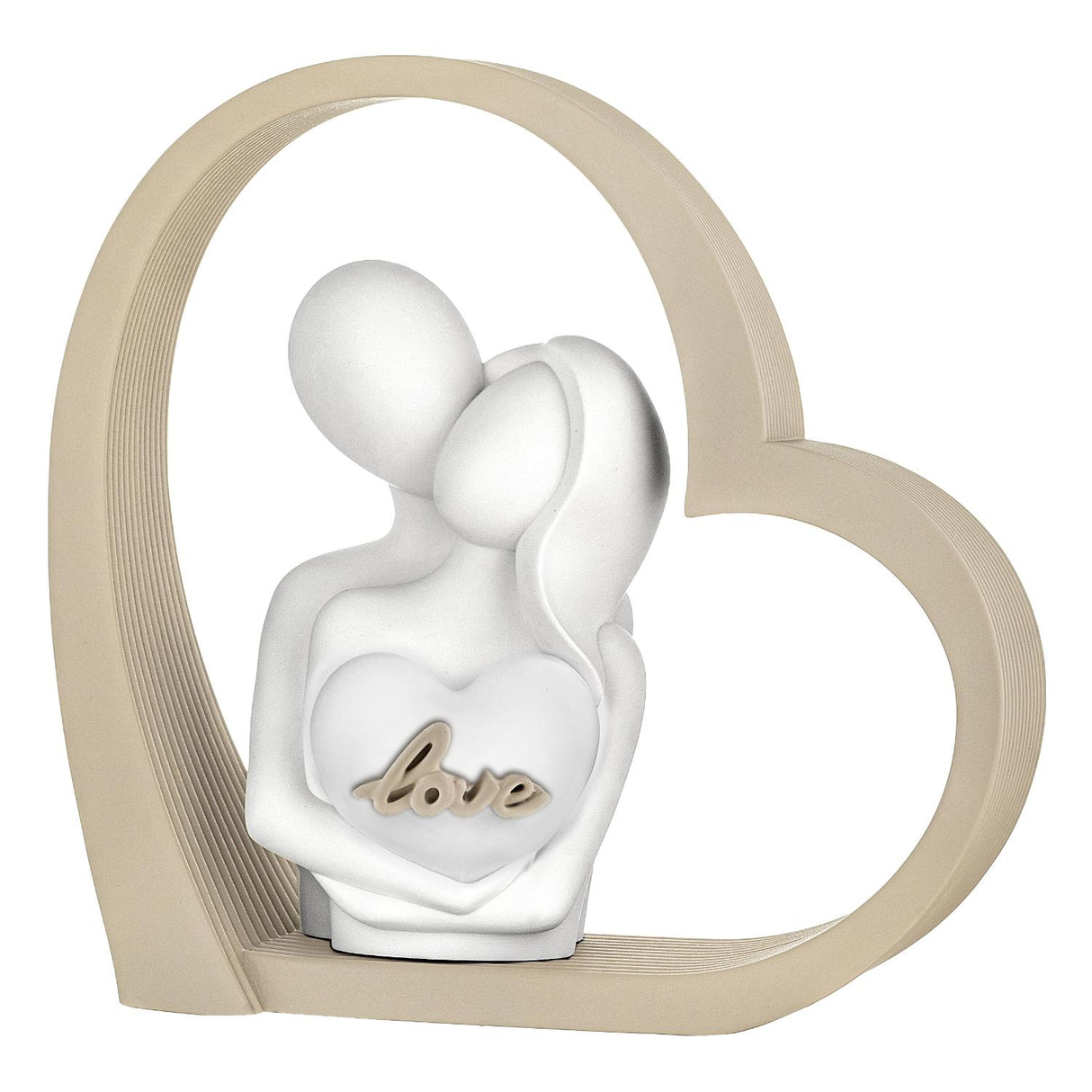 Statuina coppia cuore Bongelli Preziosi in resina color nocciola 14x14 cm
