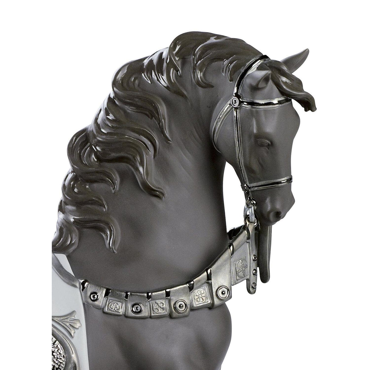 LLADRO' Scultura Cavallo Cortigiano Lustro Argento 42x40cm Porcellana