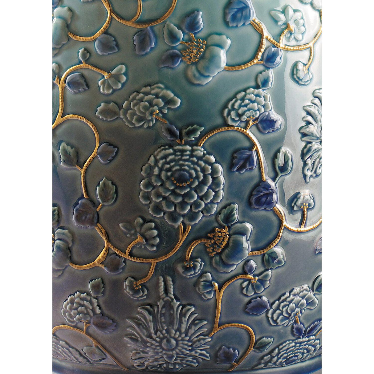 LLADRO' Vaso Peonie Lustro Oro 42x24cm Porcellana