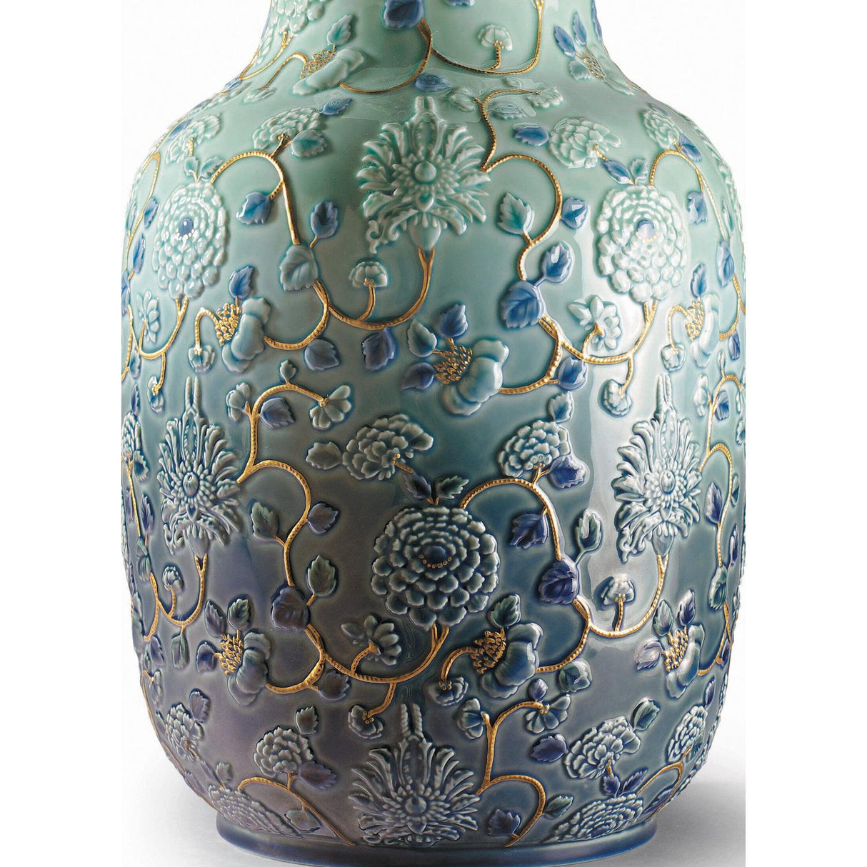 LLADRO' Vaso Peonie Lustro Oro 42x24cm Porcellana