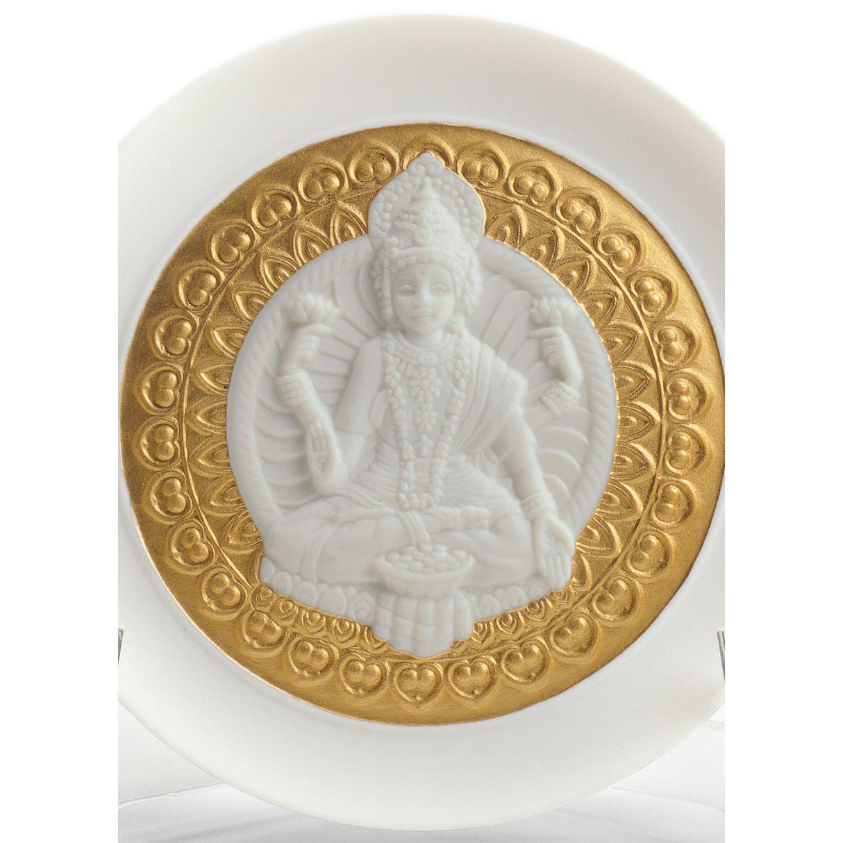 LLADRO' Set Piatti Decorativi Dea Lakshmi e Lord Ganesha Lustro Oro 10x21cm Porcellana