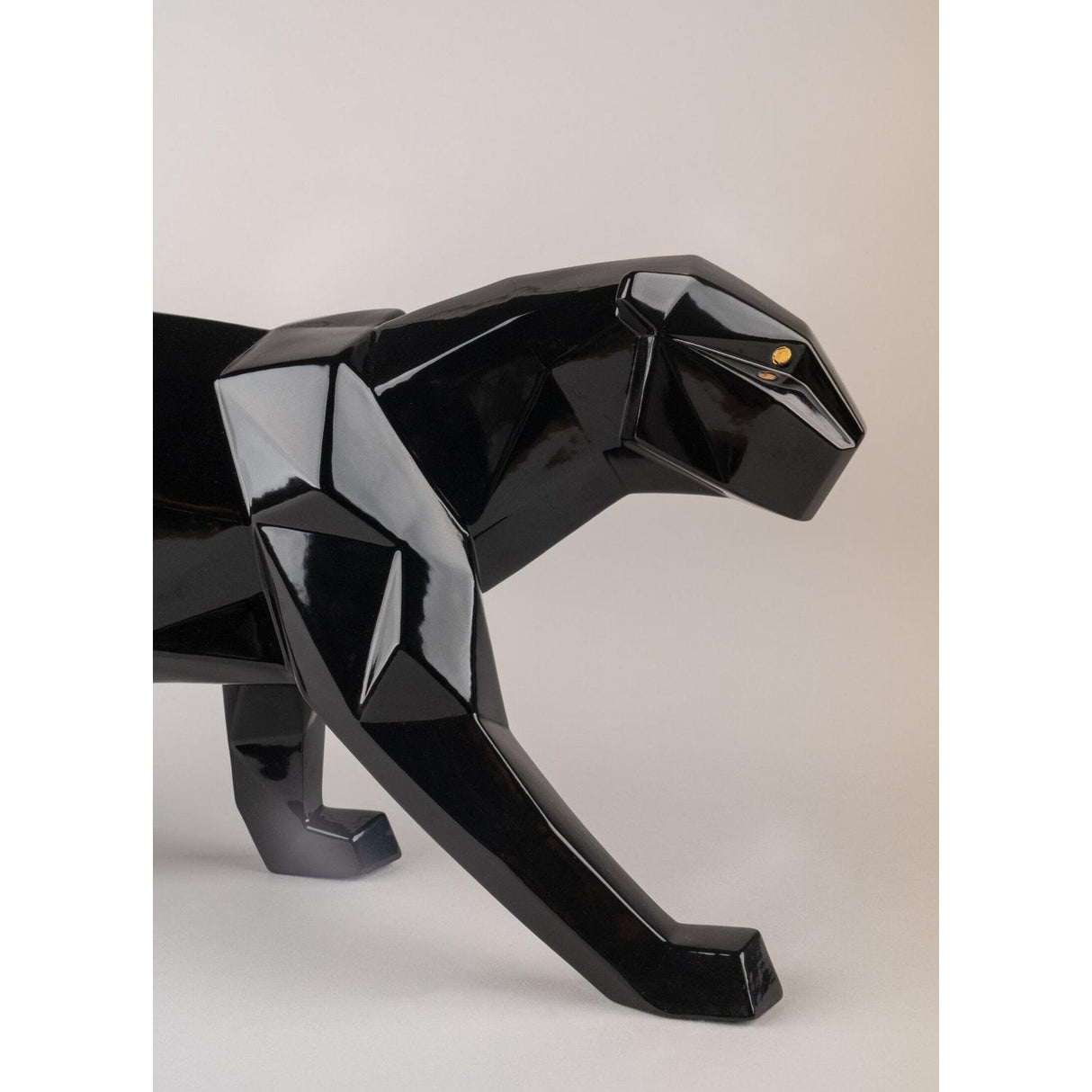 LLADRO' Scultura Pantera Nero Glassare 19x50cm Porcellana