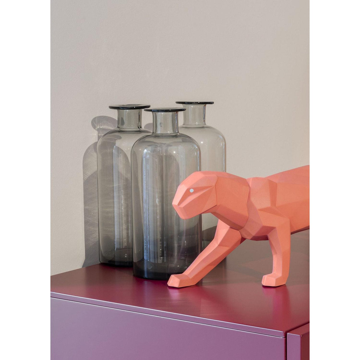 LLADRO' Scultura Pantera Corallo Opaco 19x50cm Porcellana