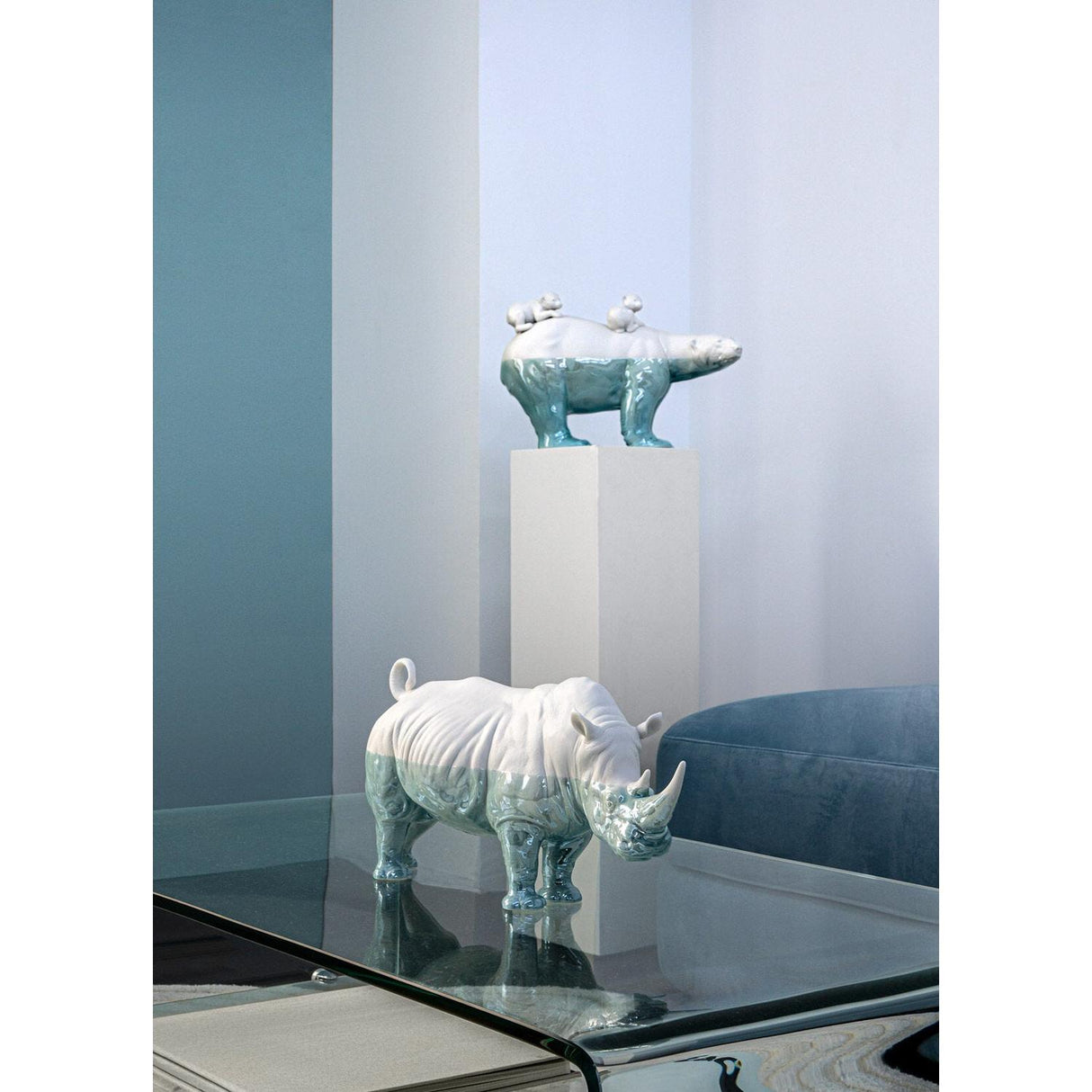 LLADRO' Figurina Scultura Rinoceronte Underwater 22x45cm Porcellana