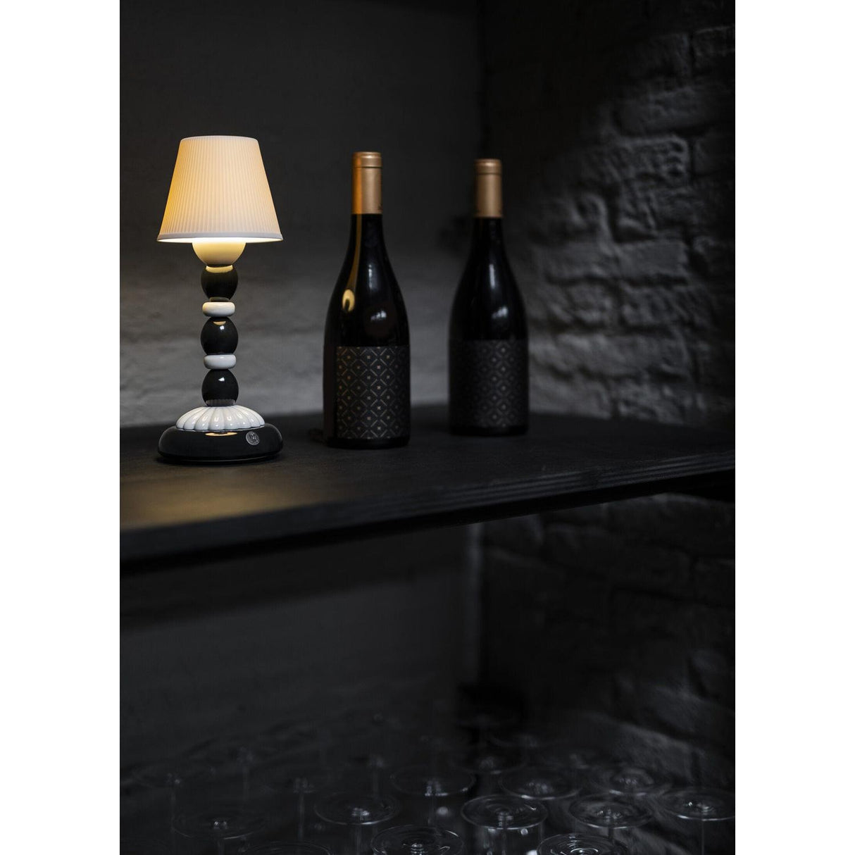 LLADRO' Lampada da Tavolo Firefly Palm Bianco e Nero 30x12cm Porcellana