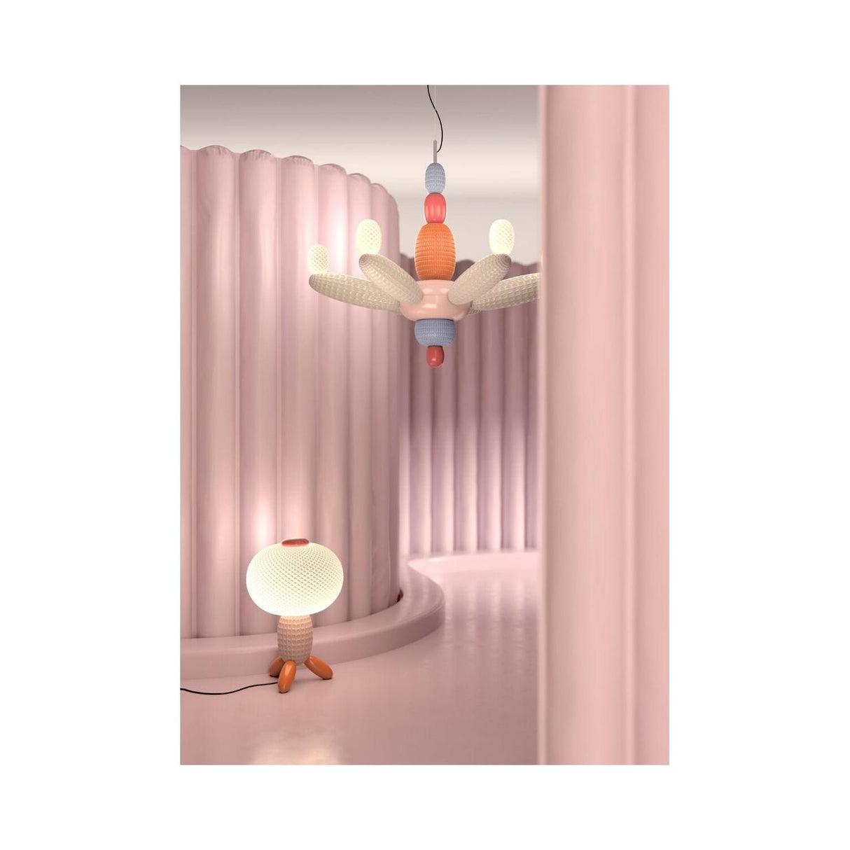 LLADRO' Chandelier Soft Blown Rosa 80x96cm Porcellana