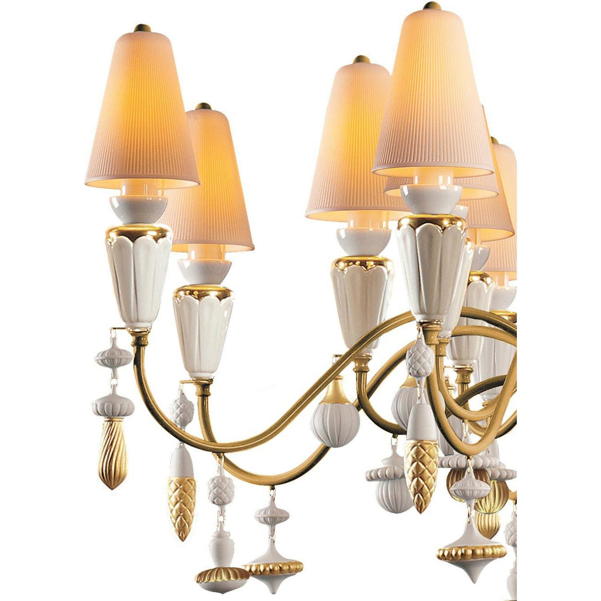 LLADRO' Chandelier Ivy And Seed 16 Luci Medio Oro 133x115cm Porcellana