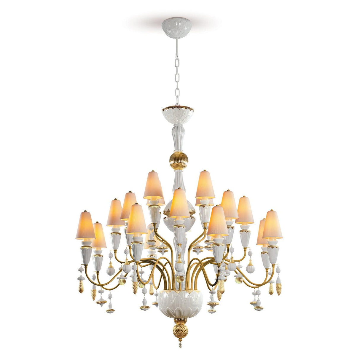 LLADRO' Lampadario Ivy e Seed 20 Luci Oro Medio 138x115cm Porcellana