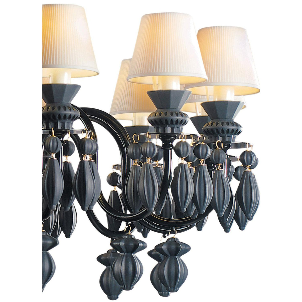 LLADRO' Chandelier Belle De Nuit 12 Luci Nero Assoluto 100x65cm Porcellana